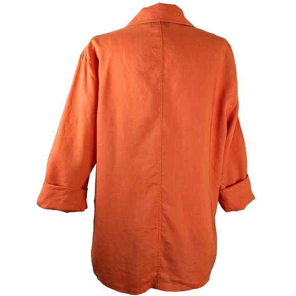 Evan- Picone Size L Orange 100% Linen Button Front Relaxed Fit Jacket Shacket - Picture 5 of 9